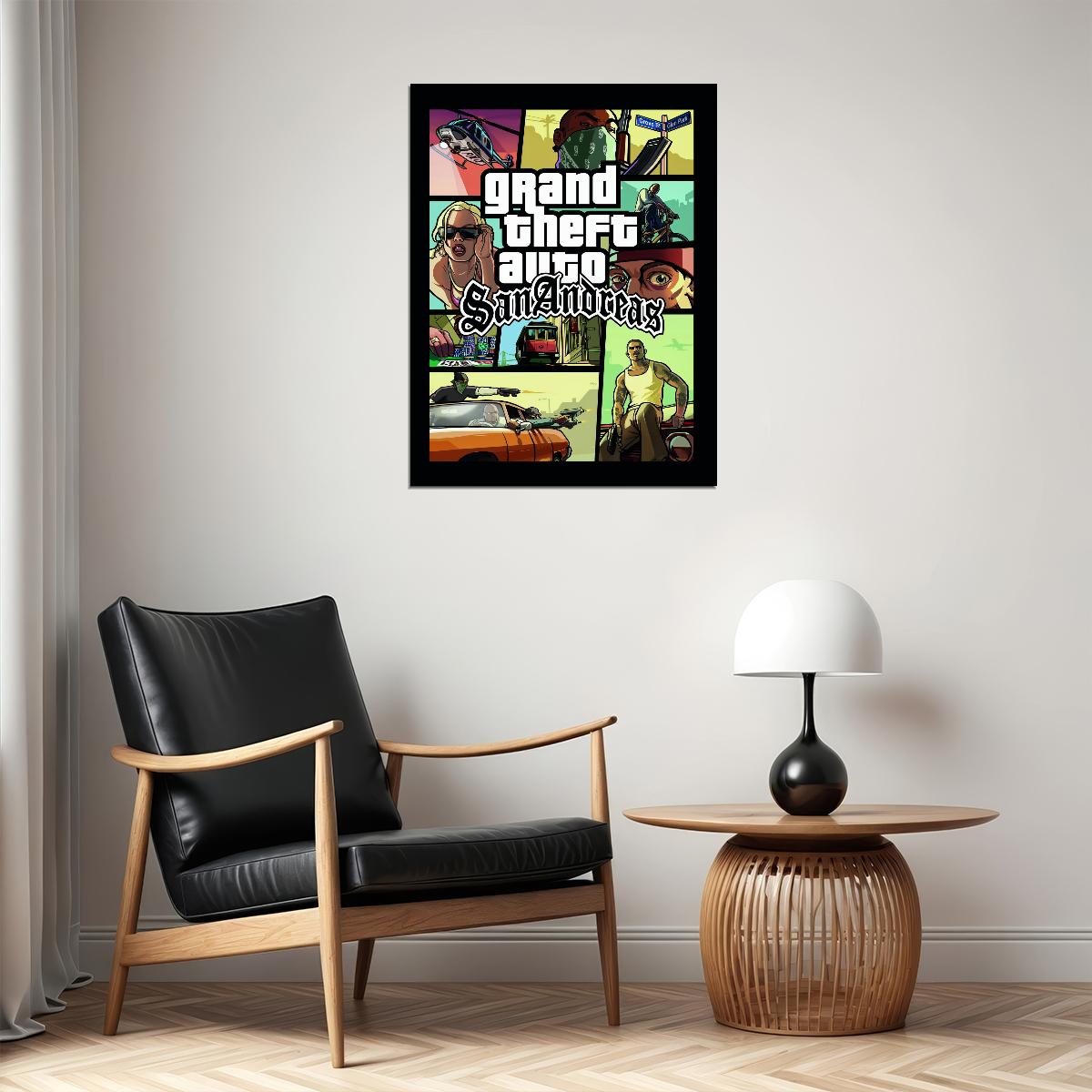 Grand Theft Auto San Andreas Video Game Poster Rockstar Action Adventure Wall Decor Open World Gaming Wall Print