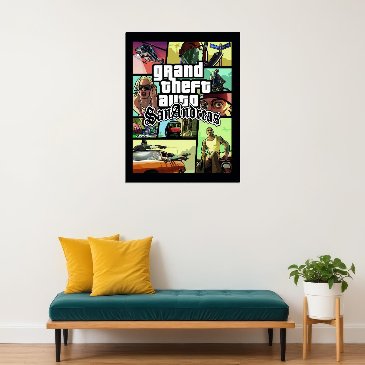 Grand Theft Auto San Andreas Video Game Poster Rockstar Action Adventure Wall Decor Open World Gaming Wall Print