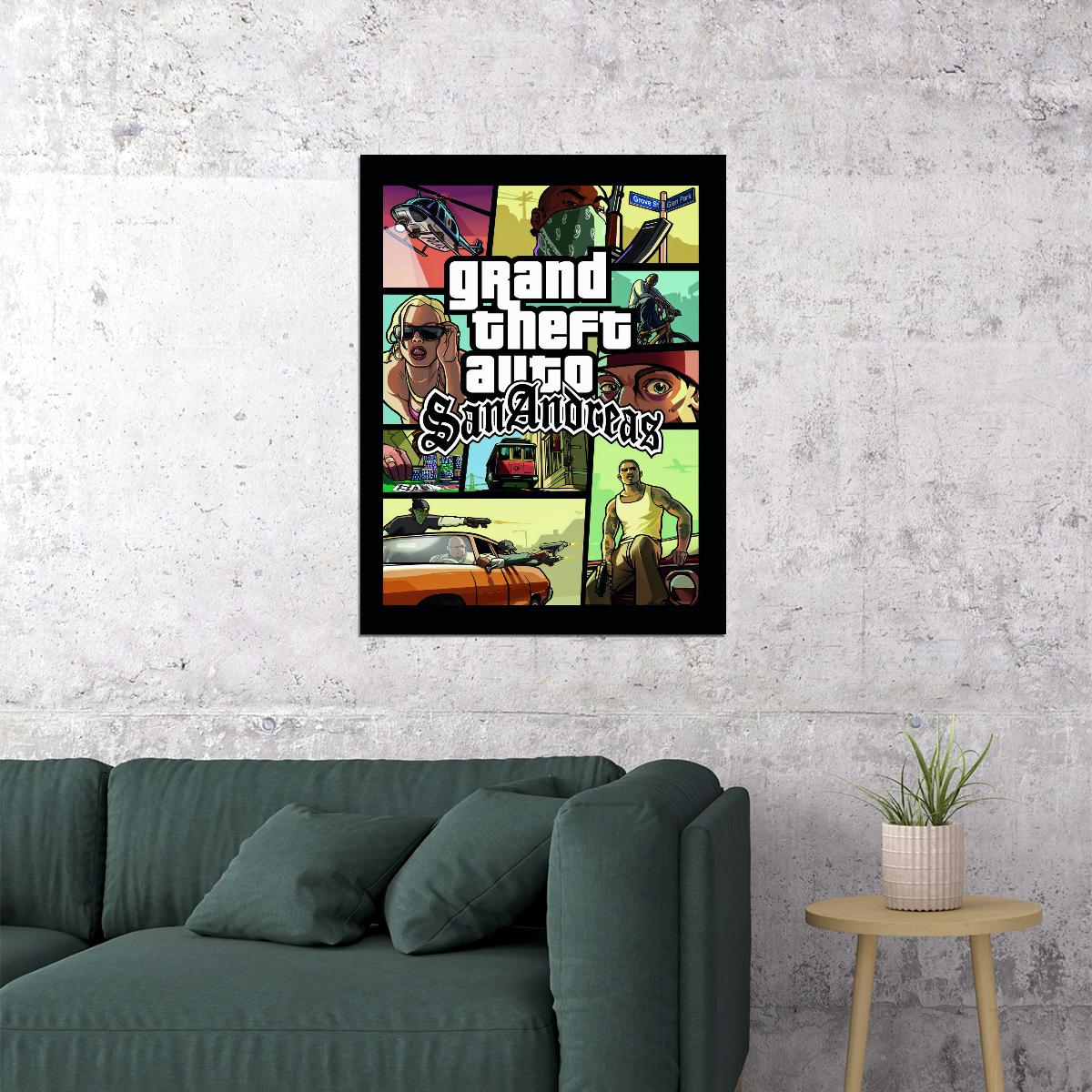 Grand Theft Auto San Andreas Video Game Poster Rockstar Action Adventure Wall Decor Open World Gaming Wall Print