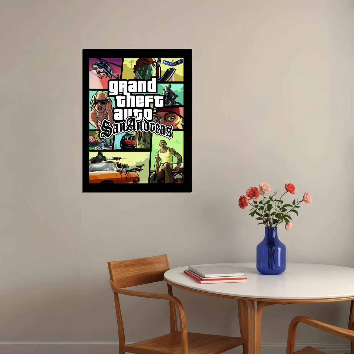 Grand Theft Auto San Andreas Video Game Poster Rockstar Action Adventure Wall Decor Open World Gaming Wall Print