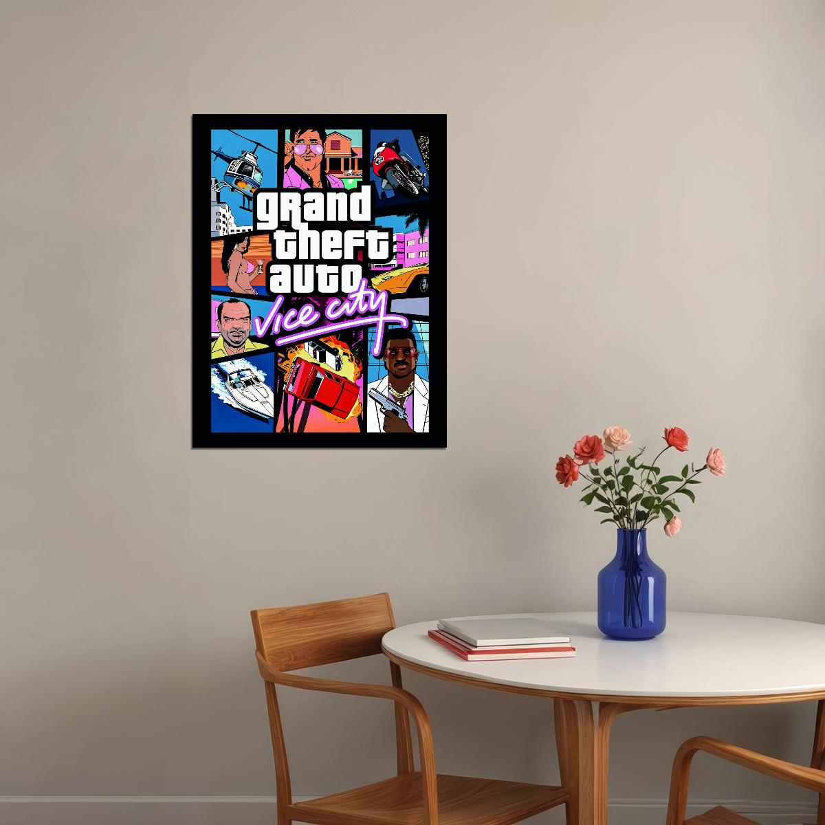 Grand Theft Auto Vice City Video Game Poster Retro Action Adventure Wall Decor Rockstar Gaming Neon Art Wall Print