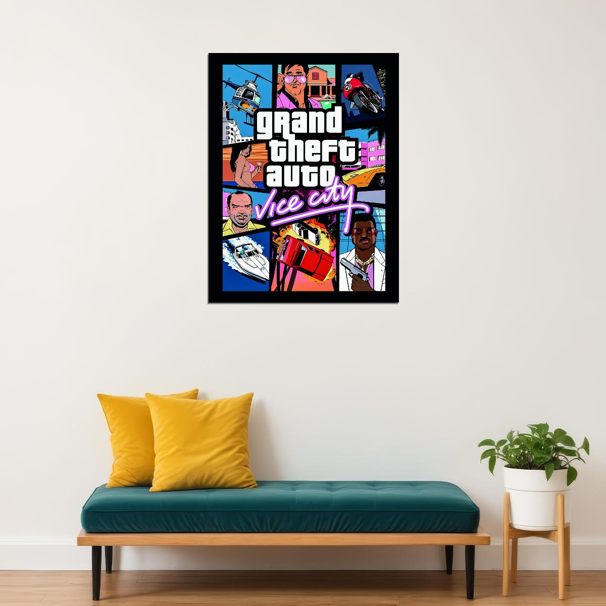 Grand Theft Auto Vice City Video Game Poster Retro Action Adventure Wall Decor Rockstar Gaming Neon Art Wall Print