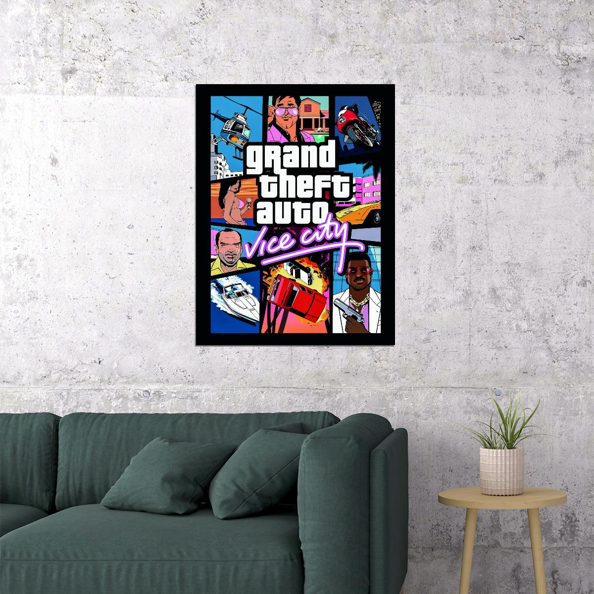 Grand Theft Auto Vice City Video Game Poster Retro Action Adventure Wall Decor Rockstar Gaming Neon Art Wall Print