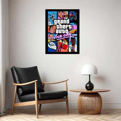 Grand Theft Auto Vice City Video Game Poster Retro Action Adventure Wall Decor Rockstar Gaming Neon Art Wall Print