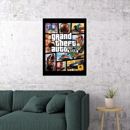 Grand Theft Auto V Video Game Poster Rockstar Action Adventure Wall Decor Open World Gaming Artwork Wall Print