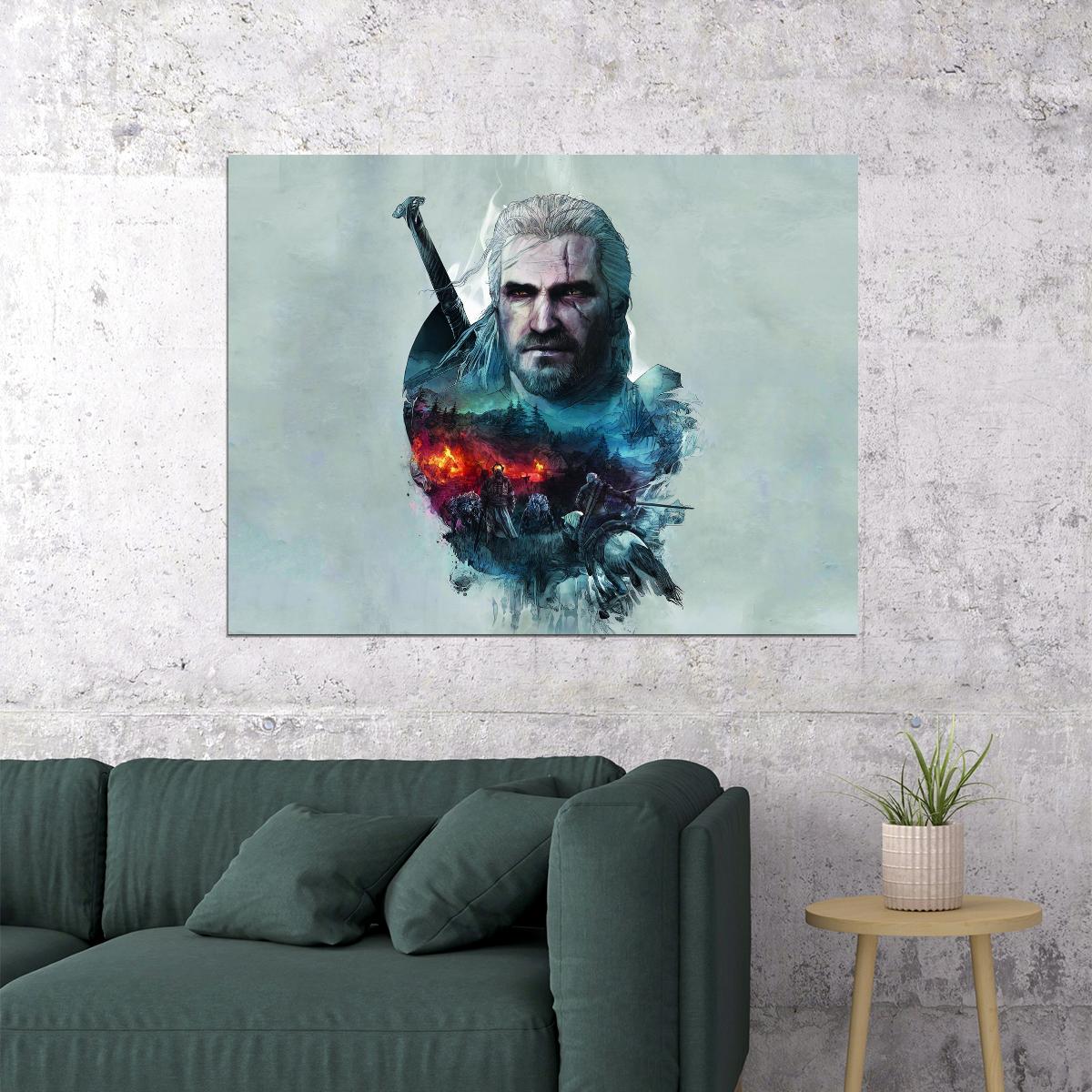 The Witcher Geralt Video Game Poster Fantasy Adventure Wall Decor Monster Hunter RPG Gaming Artwork Wall Print