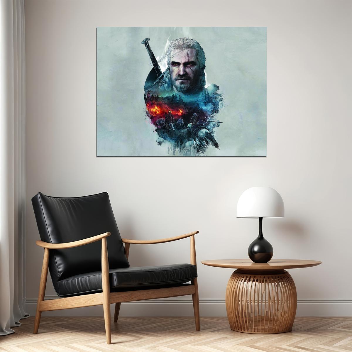 The Witcher Geralt Video Game Poster Fantasy Adventure Wall Decor Monster Hunter RPG Gaming Artwork Wall Print