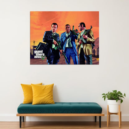 Grand Theft Auto V Cast Video Game Poster Rockstar Action Adventure Wall Decor Open World Gaming Artwork Wall Print