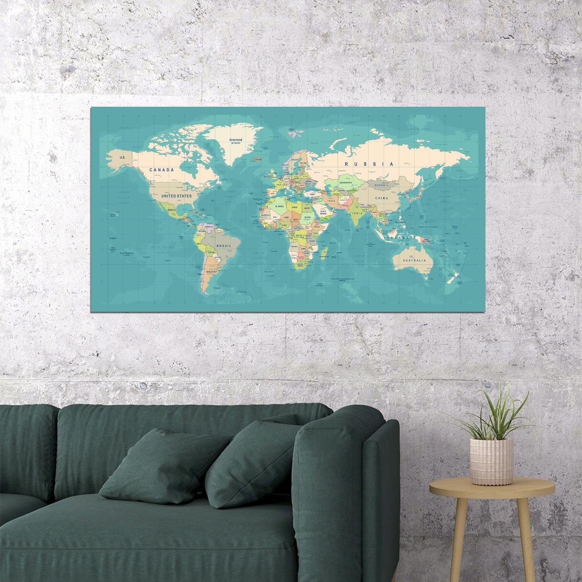 World Map Art Poster Pastel Style Wall Decor Minimalist Travel Themed Modern Artistic Map Wall Print