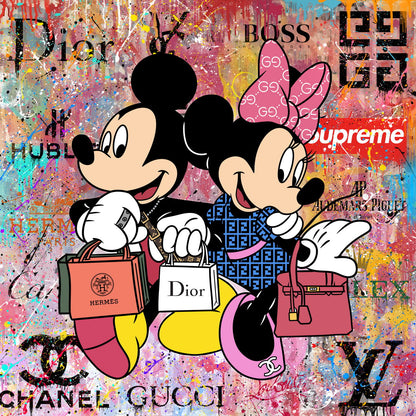 Mickey and Minnie Graffiti Art Poster Luxury Brands Wall Decor Modern Designer Artistic Pop Art Wall Print