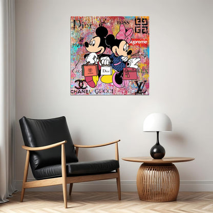 Mickey and Minnie Graffiti Art Poster Luxury Brands Wall Decor Modern Designer Artistic Pop Art Wall Print