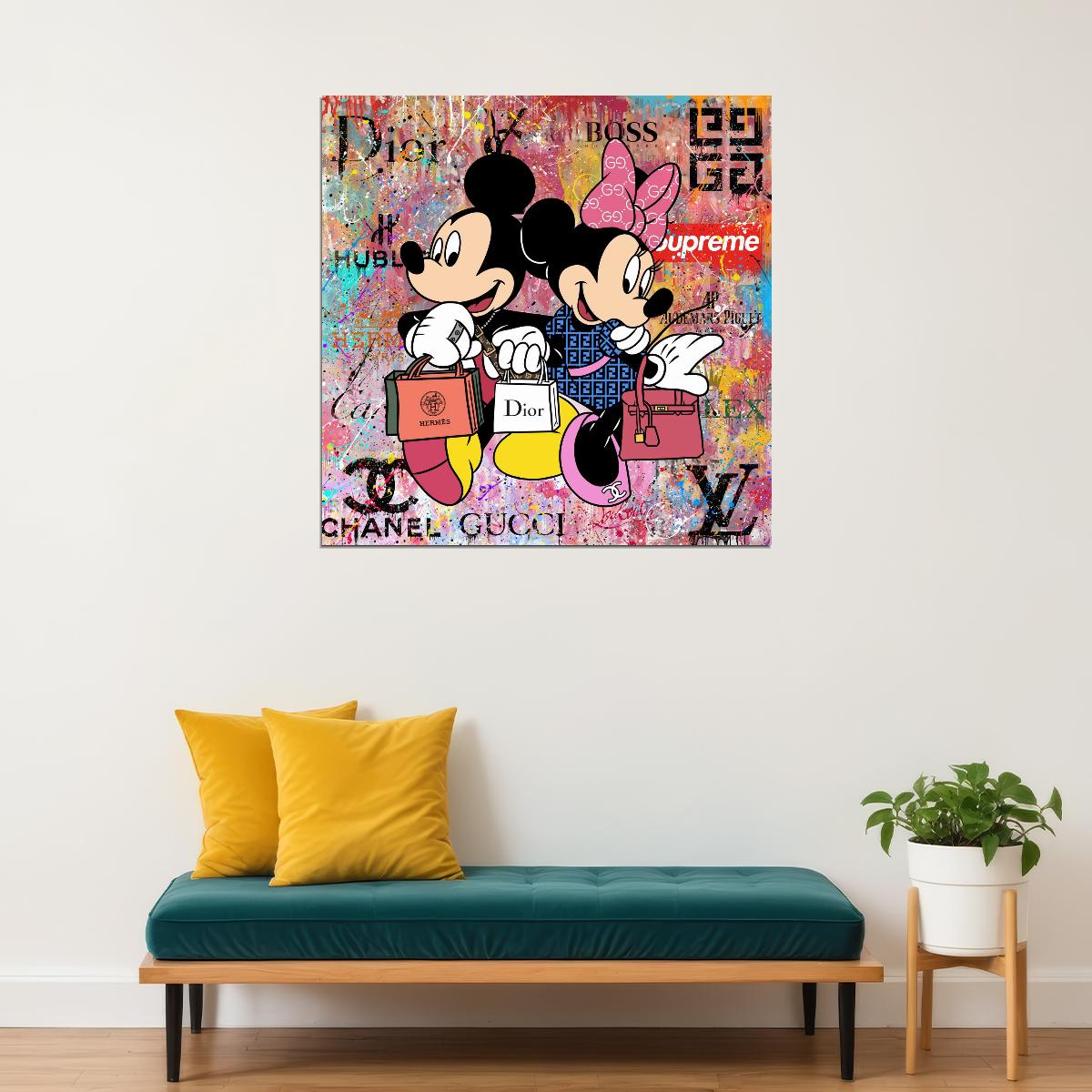 Mickey and Minnie Graffiti Art Poster Luxury Brands Wall Decor Modern Designer Artistic Pop Art Wall Print