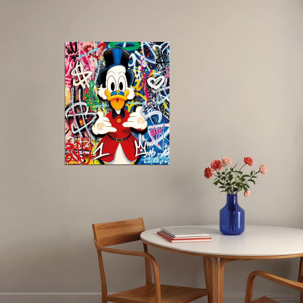 Scrooge McDuck Graffiti Art Poster Bold Pop Art Style Wall Decor Colorful Urban Artistic Cartoon Character Wall Print