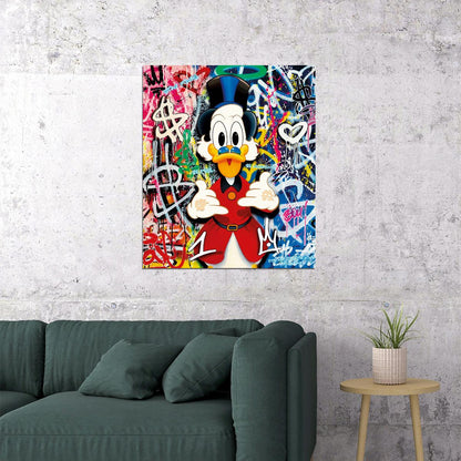 Scrooge McDuck Graffiti Art Poster Bold Pop Art Style Wall Decor Colorful Urban Artistic Cartoon Character Wall Print