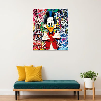 Scrooge McDuck Graffiti Art Poster Bold Pop Art Style Wall Decor Colorful Urban Artistic Cartoon Character Wall Print