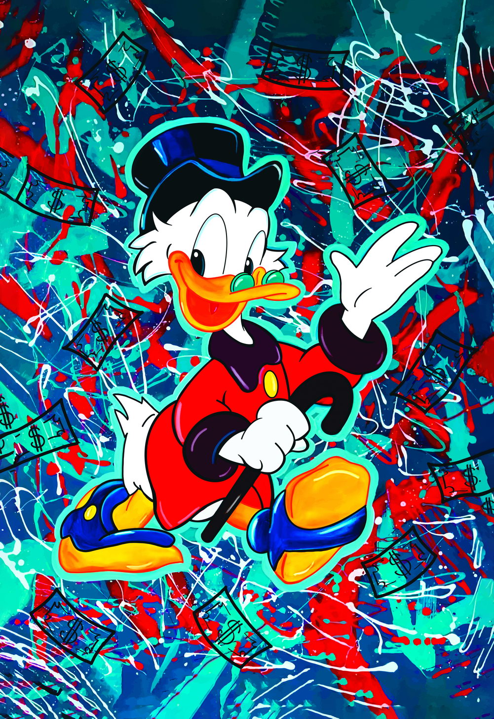 Scrooge McDuck Graffiti Art Poster Colorful Urban Wall Decor Bold Cartoon Character Pop Art Style Wall Print