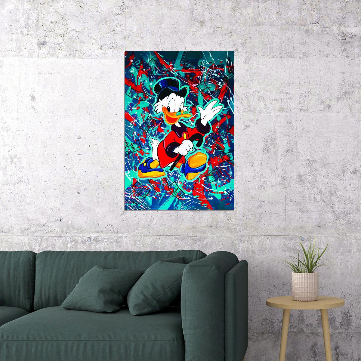 Scrooge McDuck Graffiti Art Poster Colorful Urban Wall Decor Bold Cartoon Character Pop Art Style Wall Print