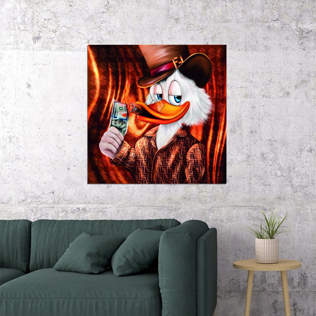 Scrooge McDuck Graffiti Art Poster Money Theme Wall Decor Bold Urban Pop Art Cartoon Style Wall Print