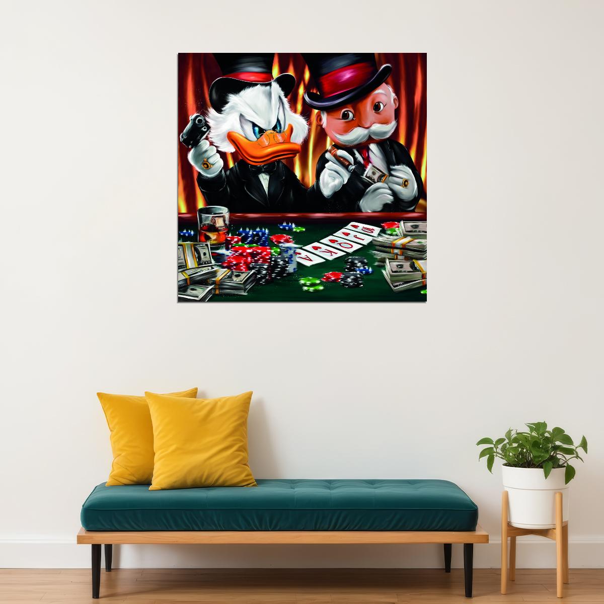 Scrooge McDuck Poker Night Art Poster Luxury Casino Wall Decor Cartoon Pop Art Urban Style Wall Print