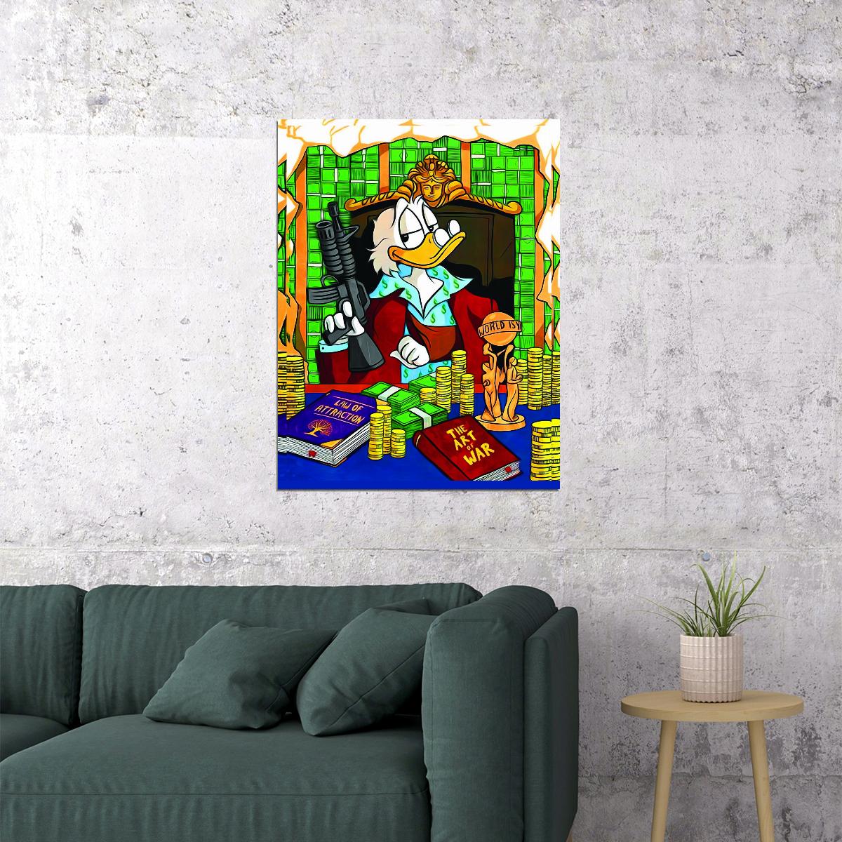 Scrooge McDuck Money Graffiti Art Poster Bold Urban Wall Decor Cartoon Pop Art Street Style Wall Print