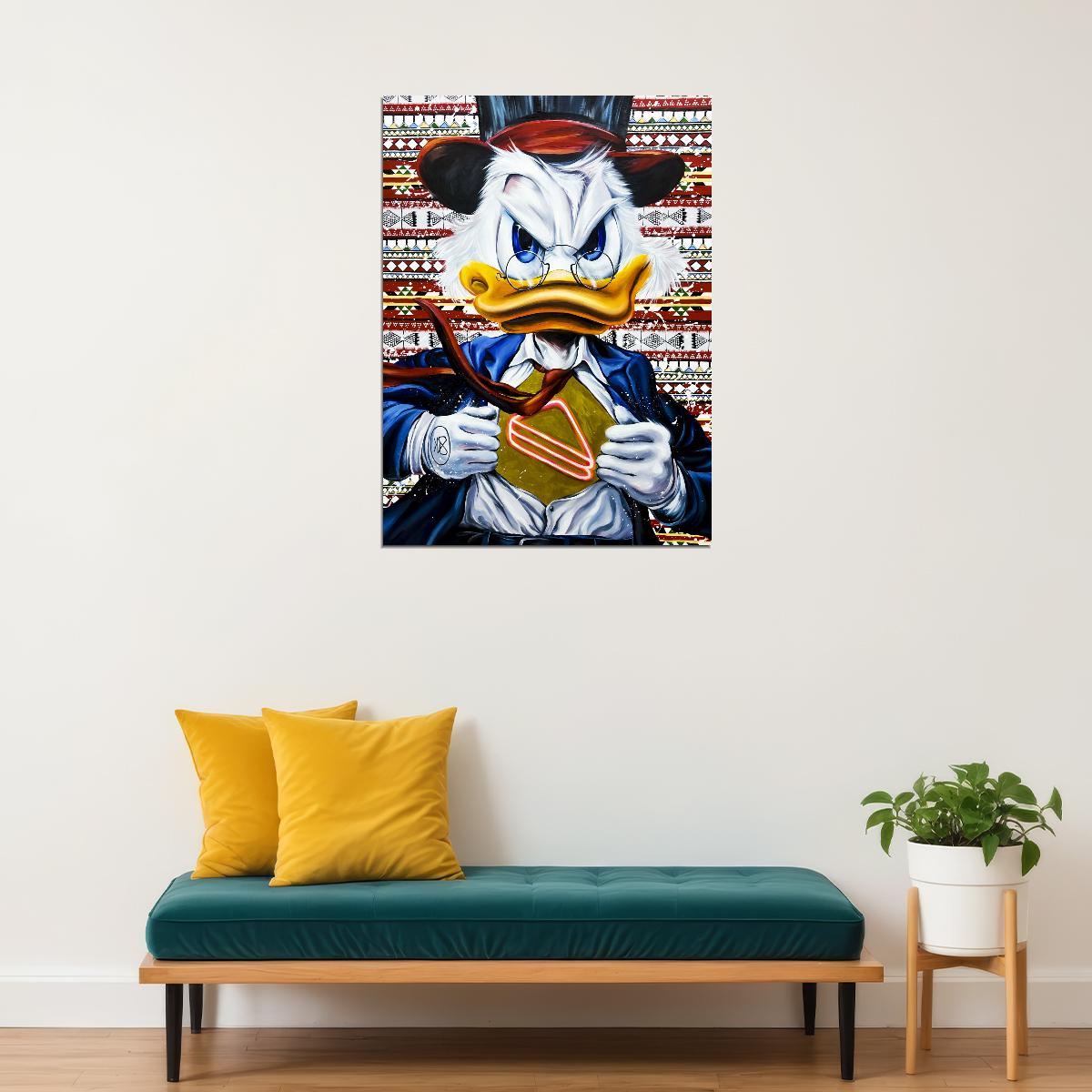 Scrooge McDuck Poker Table Graffiti Art Poster Bold Cartoon Wall Decor Urban Casino Pop Art Style Wall Print