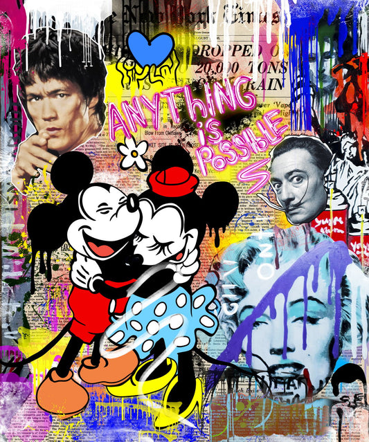 Mickey and Minnie Graffiti Art Poster Bold Cartoon Street Wall Decor Pop Art Urban Style Wall Print