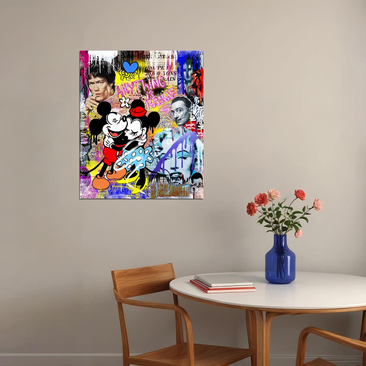 Mickey and Minnie Graffiti Art Poster Bold Cartoon Street Wall Decor Pop Art Urban Style Wall Print