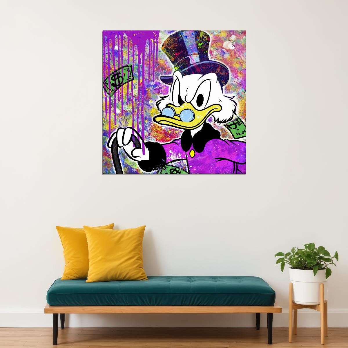 Scrooge McDuck Money Rain Graffiti Art Poster Urban Wall Decor Pop Art Cartoon Street Style Wall Print