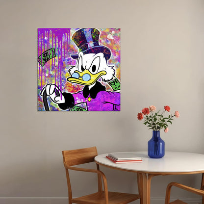 Scrooge McDuck Money Rain Graffiti Art Poster Urban Wall Decor Pop Art Cartoon Street Style Wall Print