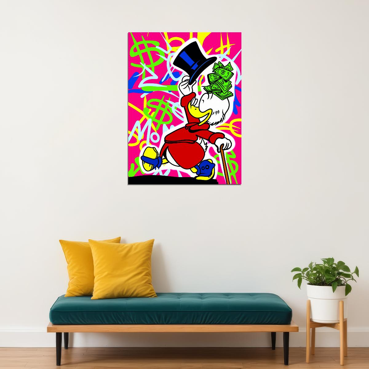 Scrooge McDuck Money and Glasses Graffiti Art Poster Bold Urban Wall Decor Cartoon Pop Art Style Wall Print