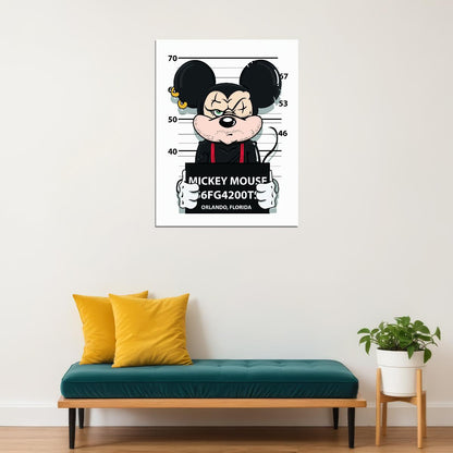 Mickey Mouse Mugshot Graffiti Art Poster Urban Street Wall Decor Bold Pop Art Cartoon Style Wall Print