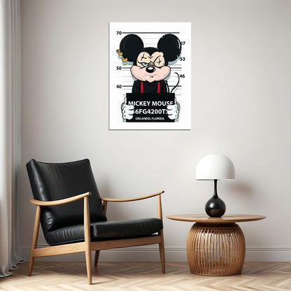 Mickey Mouse Mugshot Graffiti Art Poster Urban Street Wall Decor Bold Pop Art Cartoon Style Wall Print