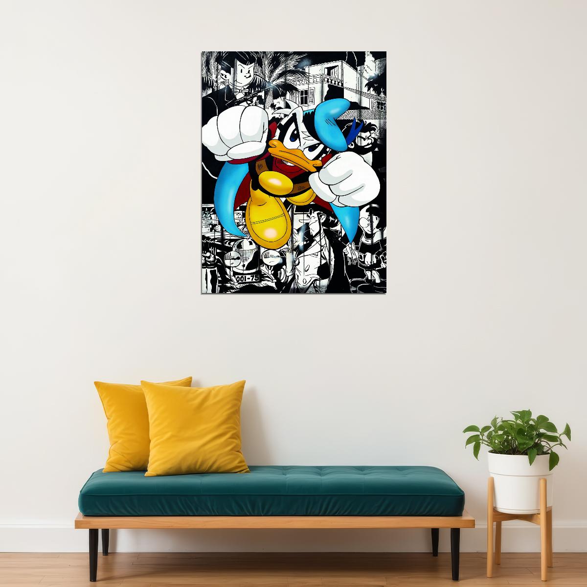 Donald Duck Boxing Graffiti Art Poster Bold Urban Wall Decor Cartoon Pop Art Style Wall Print