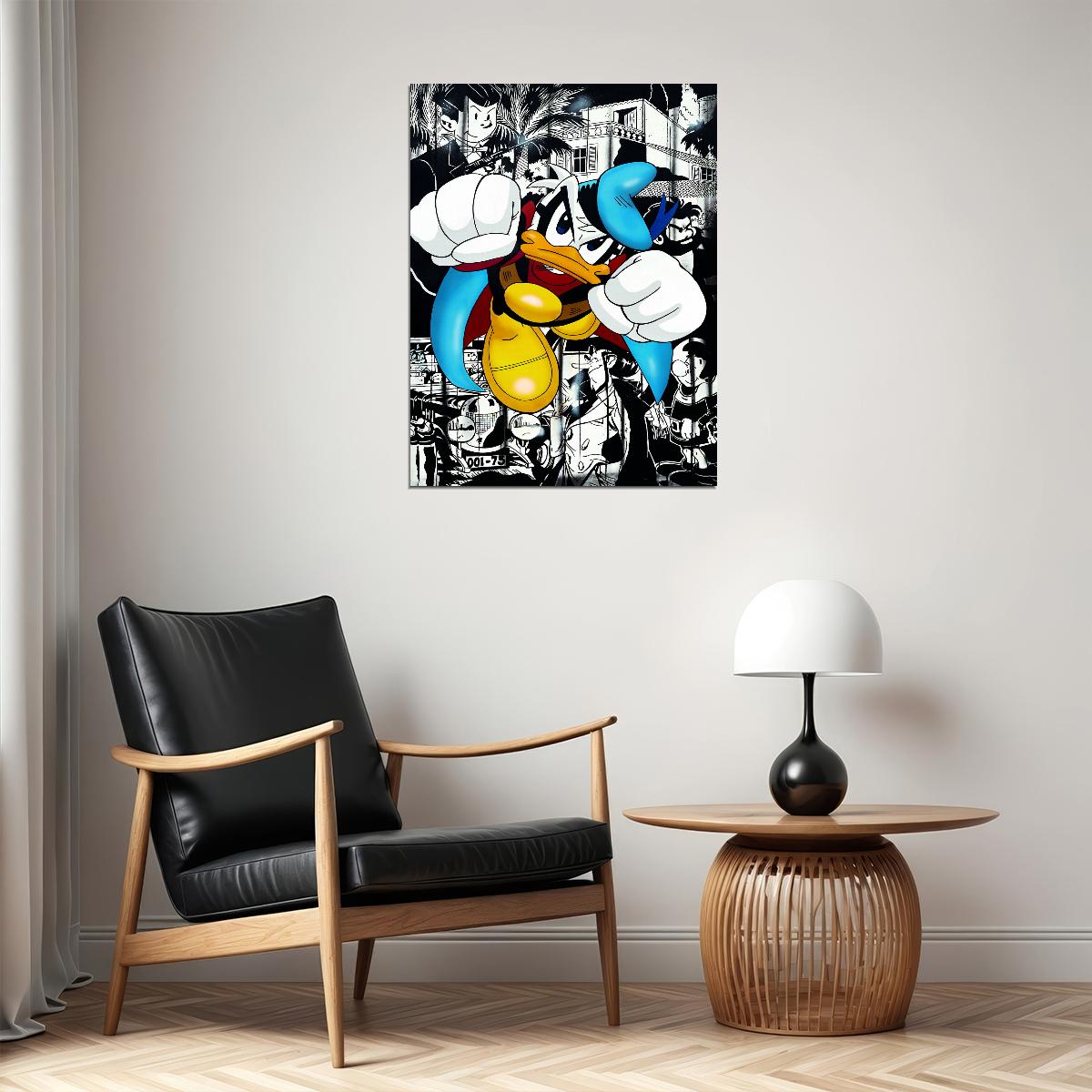 Donald Duck Boxing Graffiti Art Poster Bold Urban Wall Decor Cartoon Pop Art Style Wall Print