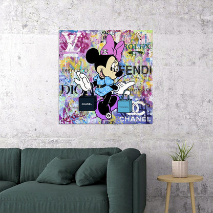 Minnie Mouse Chanel Graffiti Art Poster Fashion Luxury Wall Decor Modern Urban Cartoon Pop Art Style Wall Print