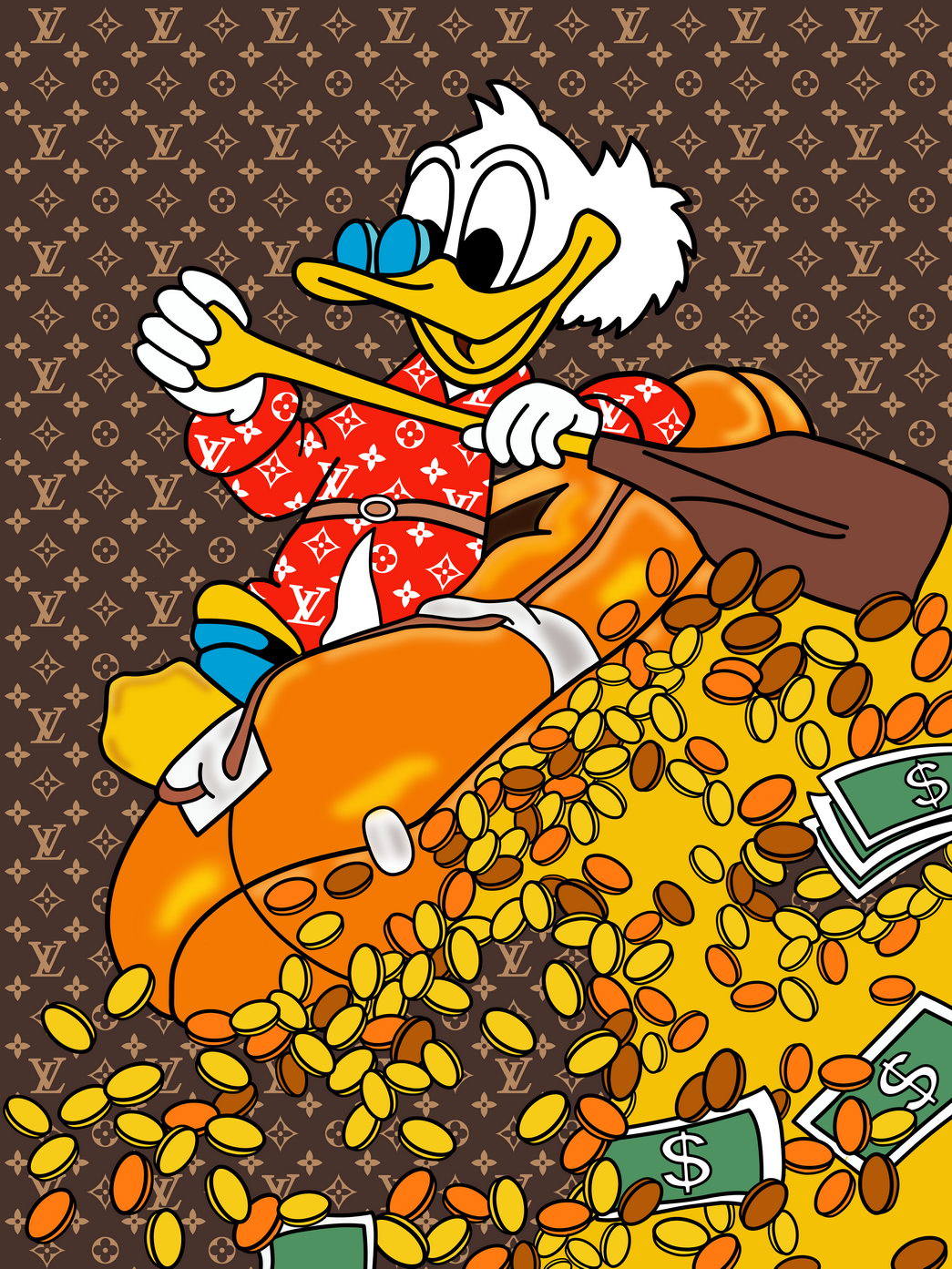 Scrooge McDuck Graffiti Art Poster Money and Coins Wall Decor Bold Cartoon Pop Art Urban Style Wall Print