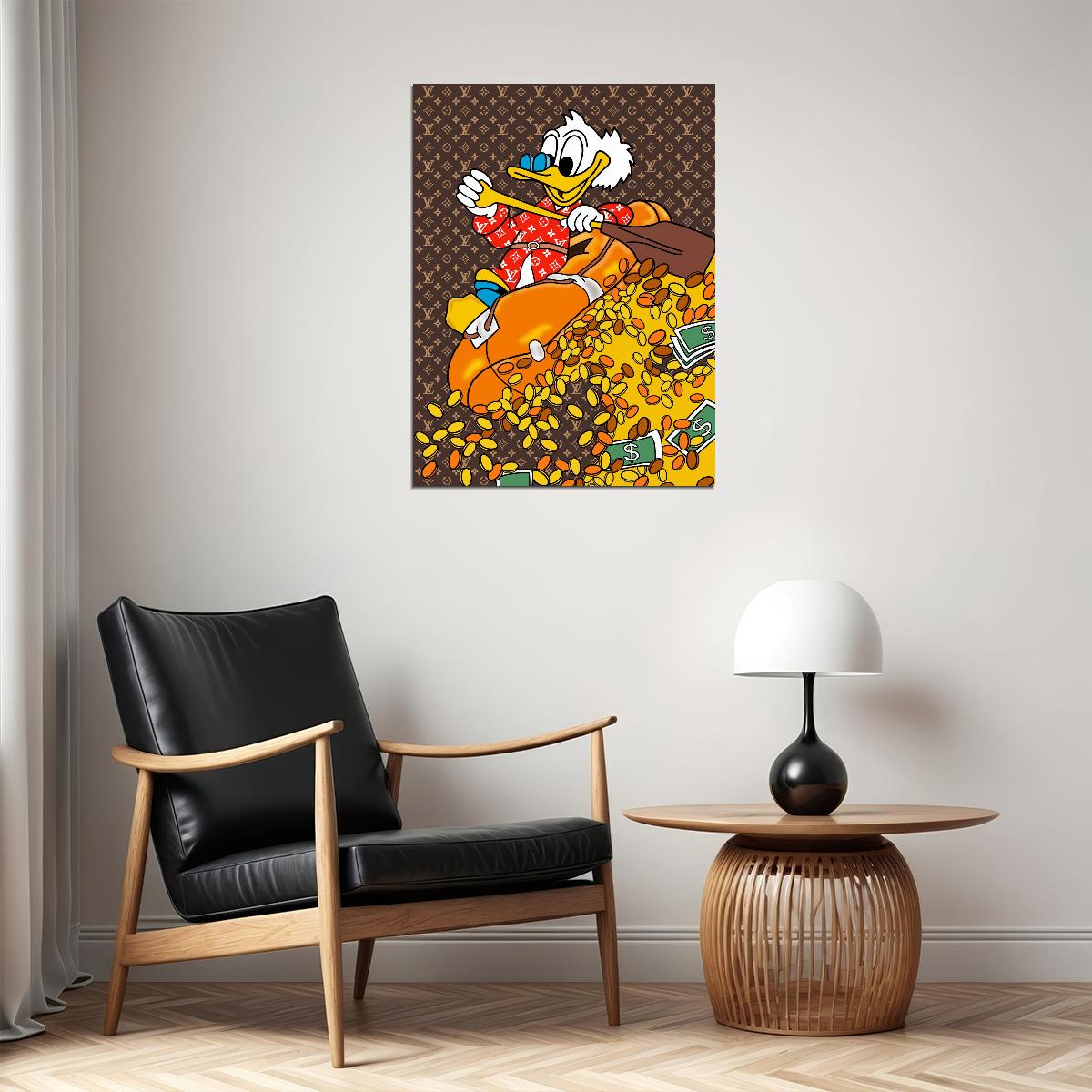 Scrooge McDuck Graffiti Art Poster Money and Coins Wall Decor Bold Cartoon Pop Art Urban Style Wall Print