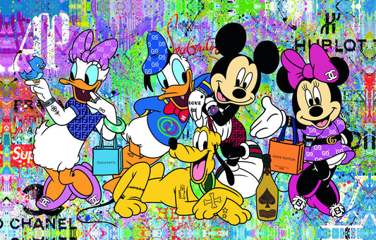 Disney Characters Graffiti Art Poster Mickey and Friends Wall Decor Colorful Urban Pop Art Cartoon Style Wall Print