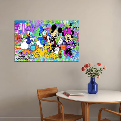 Disney Characters Graffiti Art Poster Mickey and Friends Wall Decor Colorful Urban Pop Art Cartoon Style Wall Print