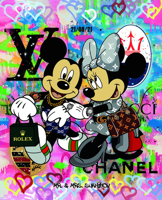 Mickey and Minnie Graffiti Art Poster Luxury Brands Wall Decor Colorful Cartoon Pop Art Style Urban Wall Print