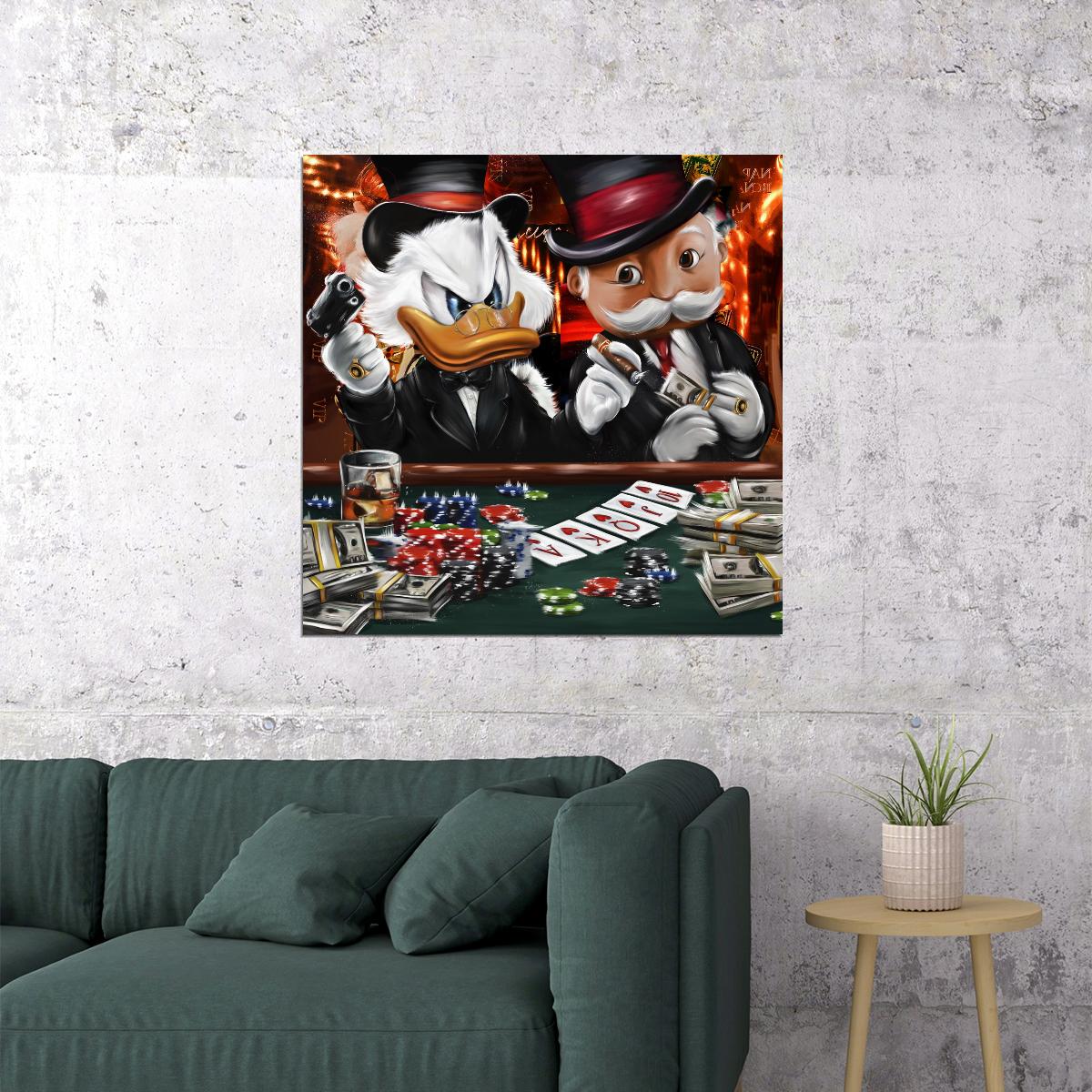 Scrooge McDuck Poker Graffiti Art Poster Casino Money Theme Wall Decor Bold Urban Pop Art Cartoon Style Wall Print