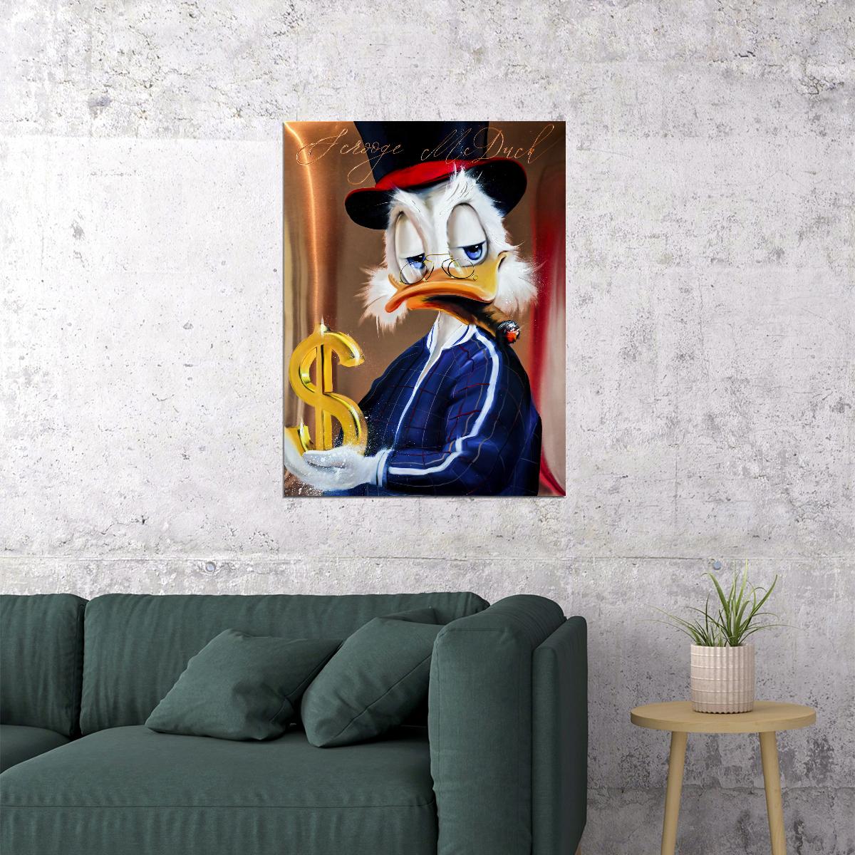 Scrooge McDuck Money Graffiti Art Poster Luxury Urban Wall Decor Cartoon Pop Art Style Bold Wall Print