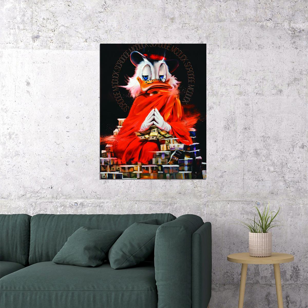 Scrooge McDuck Fire Graffiti Art Poster Bold Cartoon Wall Decor Modern Urban Pop Art Style Wall Print