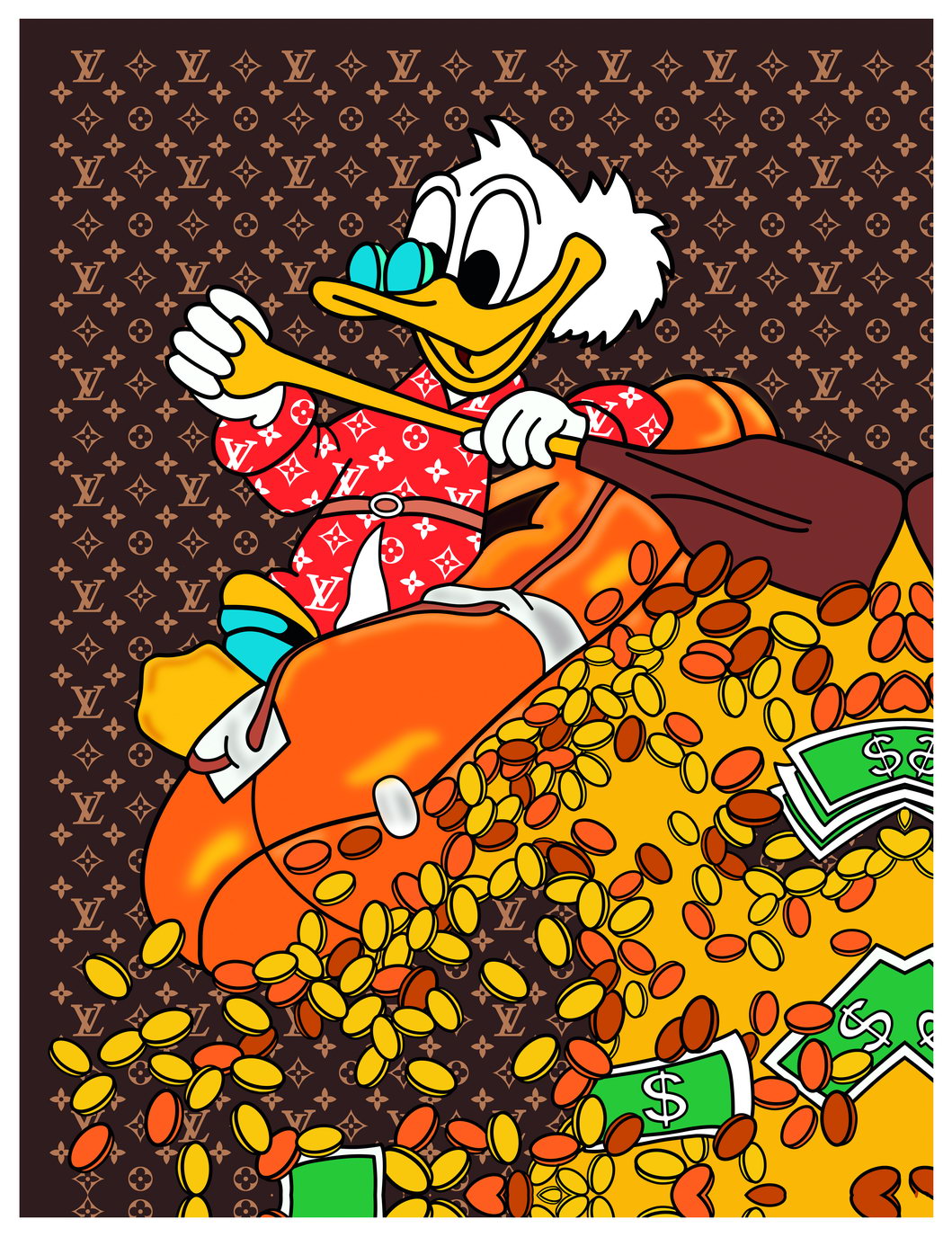 Scrooge McDuck Coin Explosion Graffiti Art Poster Cartoon Money Wall Decor Bold Pop Art Style Urban Wall Print