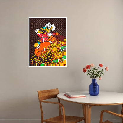 Scrooge McDuck Coin Explosion Graffiti Art Poster Cartoon Money Wall Decor Bold Pop Art Style Urban Wall Print