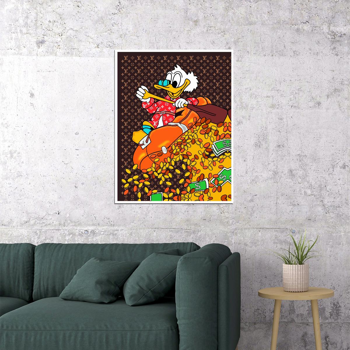 Scrooge McDuck Coin Explosion Graffiti Art Poster Cartoon Money Wall Decor Bold Pop Art Style Urban Wall Print