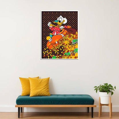 Scrooge McDuck Coin Explosion Graffiti Art Poster Cartoon Money Wall Decor Bold Pop Art Style Urban Wall Print