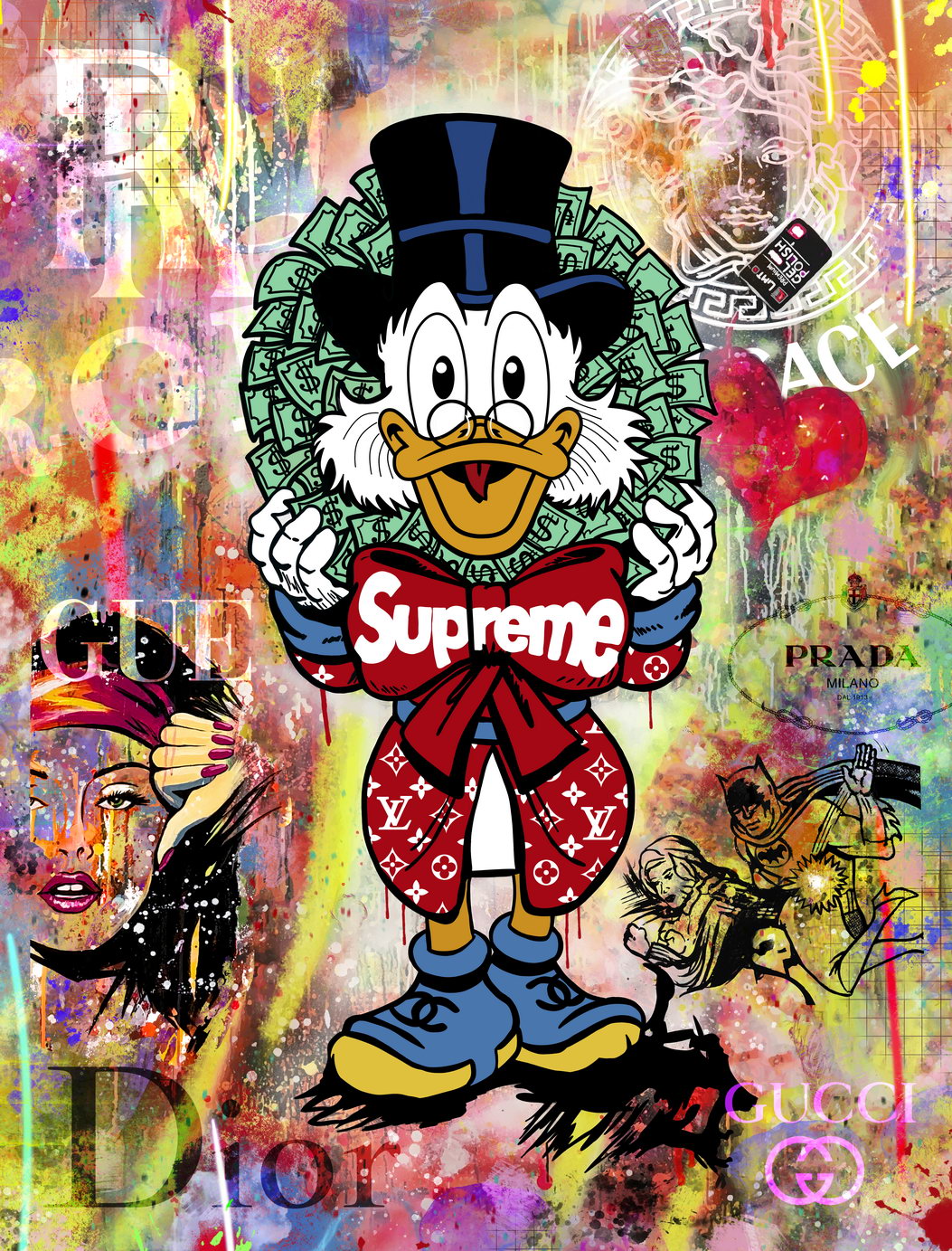 Scrooge McDuck Supreme Graffiti Art Poster Luxury Urban Wall Decor Cartoon Pop Art Money Style Wall Print