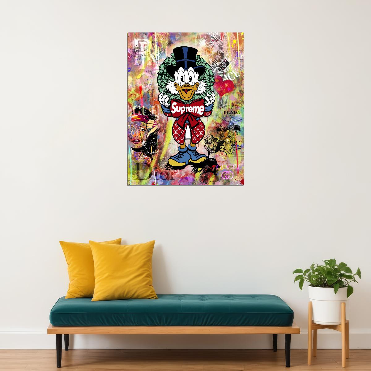 Scrooge McDuck Supreme Graffiti Art Poster Luxury Urban Wall Decor Cartoon Pop Art Money Style Wall Print