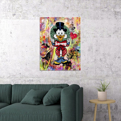 Scrooge McDuck Supreme Graffiti Art Poster Luxury Urban Wall Decor Cartoon Pop Art Money Style Wall Print